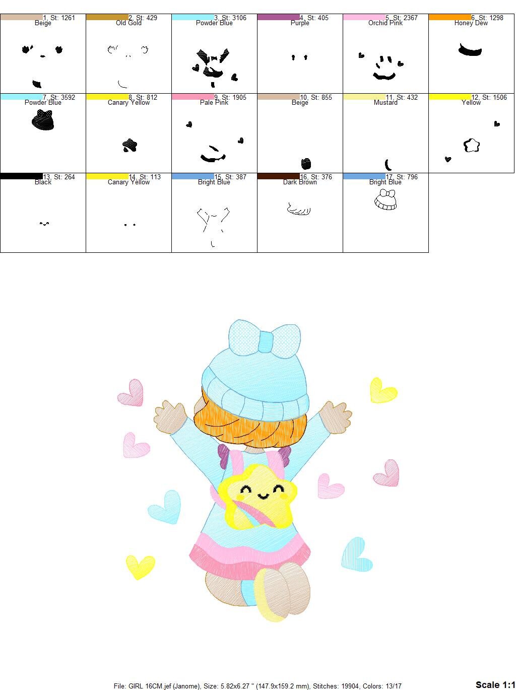Baby girl embroidery designs - Girl with hearts embroidery design machine embroidery pattern - Happy girl embroidery file - instant download Marcia Embroidery