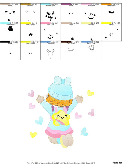 Baby girl embroidery designs - Girl with hearts embroidery design machine embroidery pattern - Happy girl embroidery file - instant download Marcia Embroidery