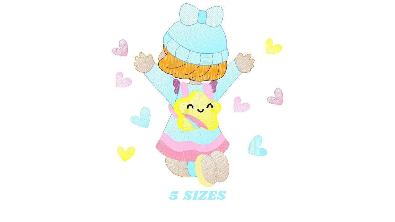 Baby girl embroidery designs - Girl with hearts embroidery design machine embroidery pattern - Happy girl embroidery file - instant download Marcia Embroidery
