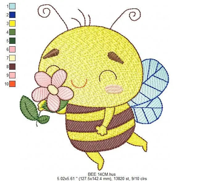 Bee embroidery design - Bee with flowers machine embroidery pattern - Baby girl file - Honey bee design - Save the bees - Instant download Marcia Embroidery