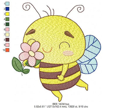 Bee embroidery design - Bee with flowers machine embroidery pattern - Baby girl file - Honey bee design - Save the bees - Instant download Marcia Embroidery
