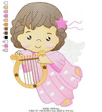 Cargar imagen en el visor de la galería, Angel with harp embroidery designs - Baby girl embroidery design machine embroidery pattern - Angel embroidery file - instant download jef
