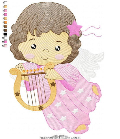 Angel with harp embroidery designs - Baby girl embroidery design machine embroidery pattern - Angel embroidery file - instant download jef