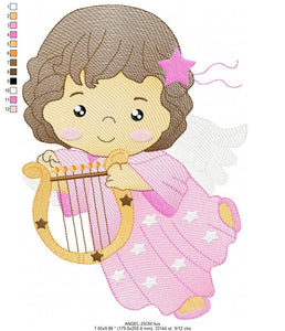 Angel with harp embroidery designs - Baby girl embroidery design machine embroidery pattern - Angel embroidery file - instant download jef