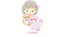 Cargar imagen en el visor de la galería, Angel with harp embroidery designs - Baby girl embroidery design machine embroidery pattern - Angel embroidery file - instant download jef
