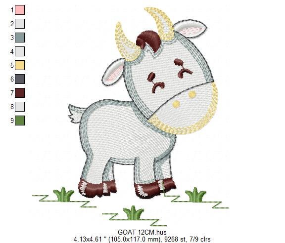 Goat embroidery design - Farm animals embroidery designs machine embroidery pattern - Farmer embroidery file - Goat rippled digital design