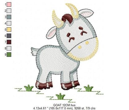 Goat embroidery design - Farm animals embroidery designs machine embroidery pattern - Farmer embroidery file - Goat rippled digital design