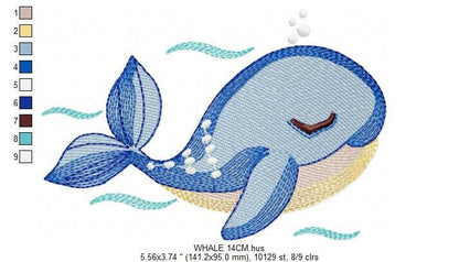 Whale embroidery designs - Fish embroidery design machine embroidery pattern - Ocean embroidery file - sea animal embroidery whale design