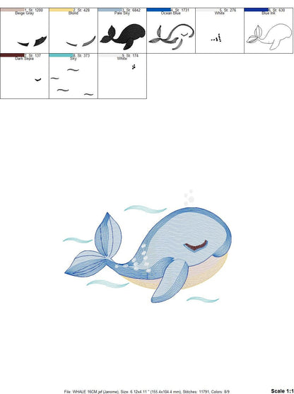 Whale embroidery designs - Fish embroidery design machine embroidery pattern - Ocean embroidery file - sea animal embroidery whale design