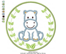 Charger l&#39;image dans la galerie, Hippo embroidery designs - Safari embroidery design machine embroidery pattern - Animal embroidery file - Hippo with applique frame pes jef
