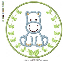 Hippo embroidery designs - Safari embroidery design machine embroidery pattern - Animal embroidery file - Hippo with applique frame pes jef