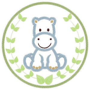 Hippo embroidery designs - Safari embroidery design machine embroidery pattern - Animal embroidery file - Hippo with applique frame pes jef