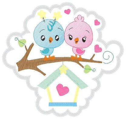 Bird embroidery designs - Baby girl embroidery design machine embroidery pattern - instant download - love couple embroidery birdies spring Marcia Embroidery