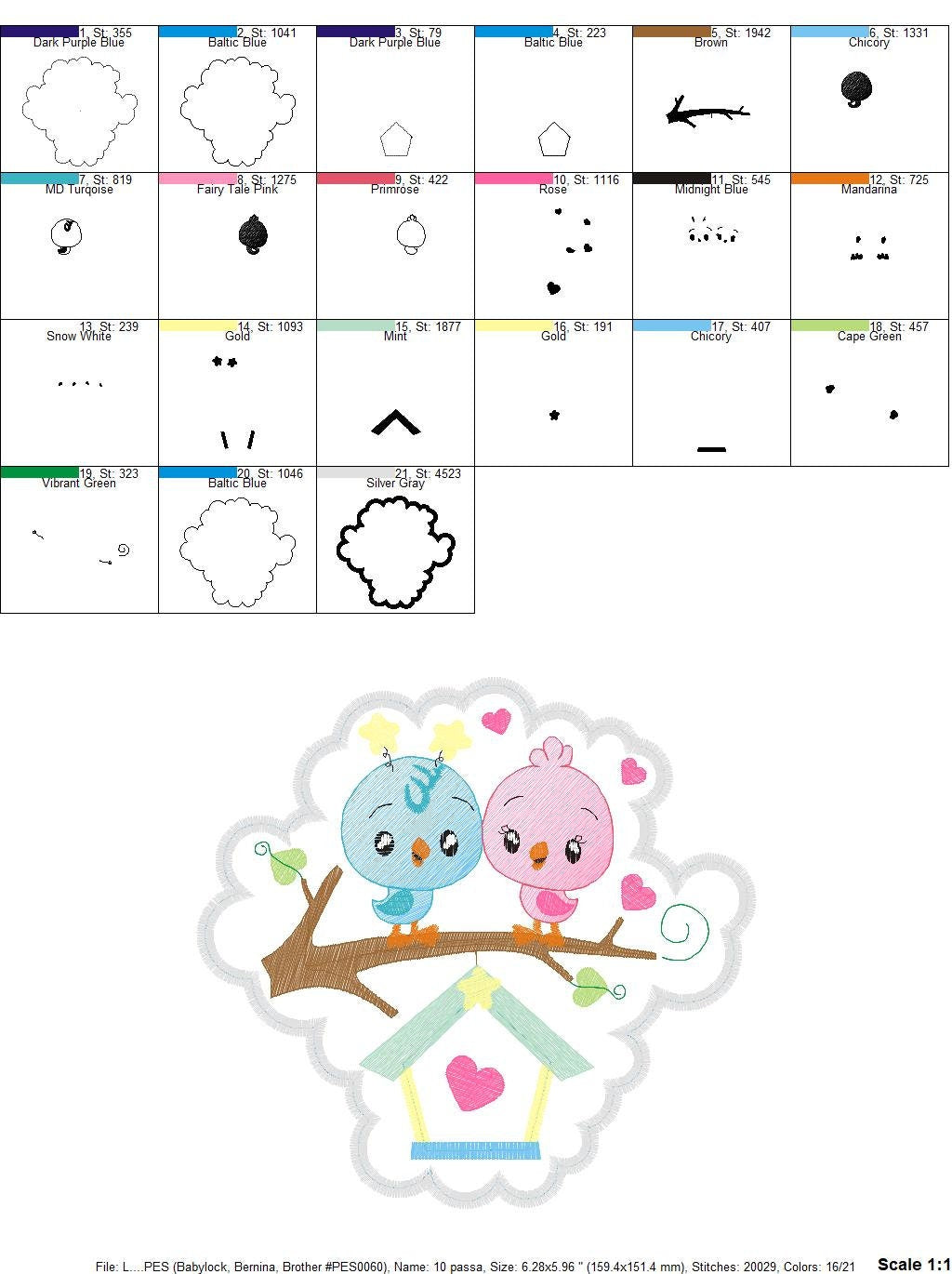 Bird embroidery designs - Baby girl embroidery design machine embroidery pattern - instant download - love couple embroidery birdies spring Marcia Embroidery
