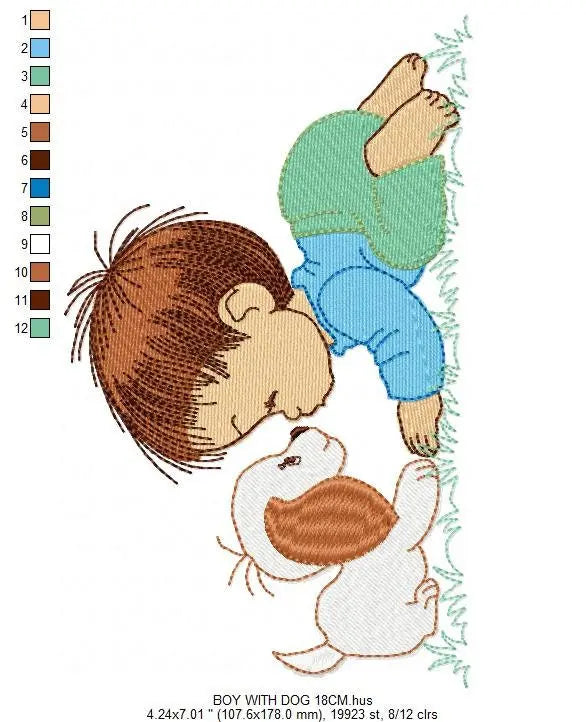 Boy embroidery designs - Dog embroidery design machine embroidery pattern - Boy with dog embroidery file - kid embroidery filled design pes Marcia Embroidery