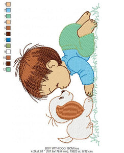 Boy embroidery designs - Dog embroidery design machine embroidery pattern - Boy with dog embroidery file - kid embroidery filled design pes