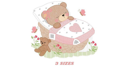 Newborn baby bear embroidery designs - Sleeping teddy bear machine embroidery pattern - baby girl file - Instant digital download pes jef Marcia Embroidery