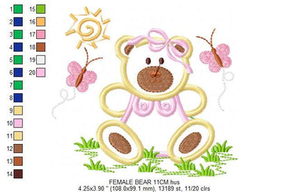 Female Bear embroidery designs - Baby girl embroidery design machine embroidery pattern - Bear with butterfly embroidery file - digital file Marcia Embroidery