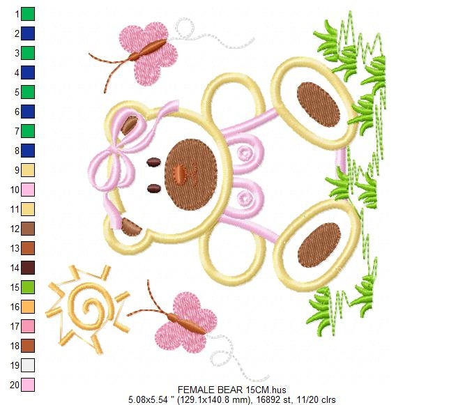 Female Bear embroidery designs - Baby girl embroidery design machine embroidery pattern - Bear with butterfly embroidery file - digital file Marcia Embroidery