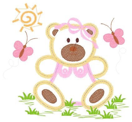 Female Bear embroidery designs - Baby girl embroidery design machine embroidery pattern - Bear with butterfly embroidery file - digital file Marcia Embroidery