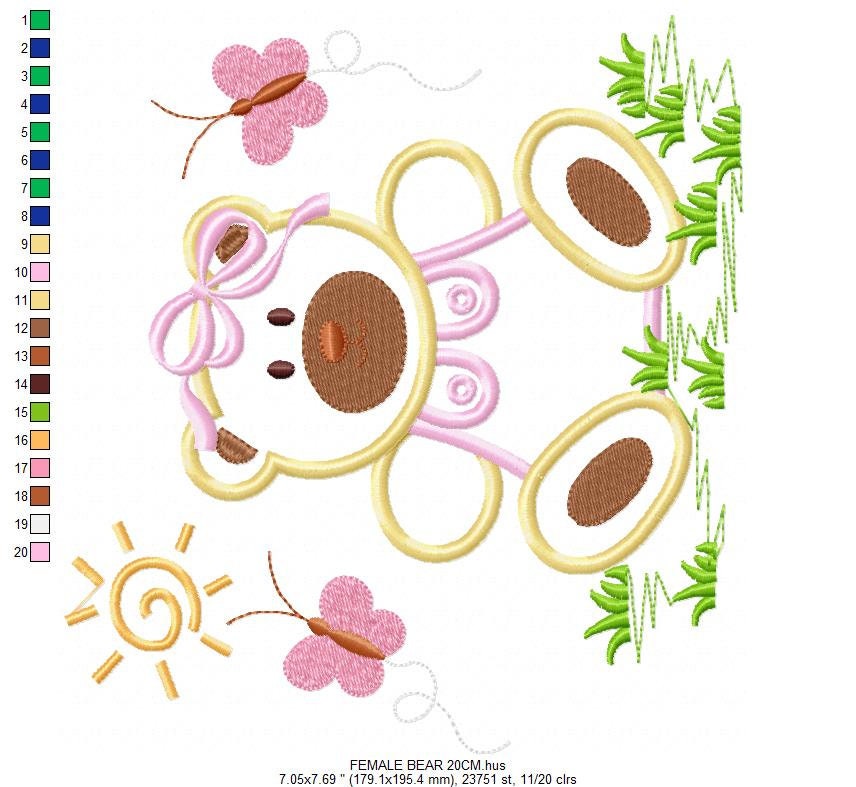 Female Bear embroidery designs - Baby girl embroidery design machine embroidery pattern - Bear with butterfly embroidery file - digital file Marcia Embroidery