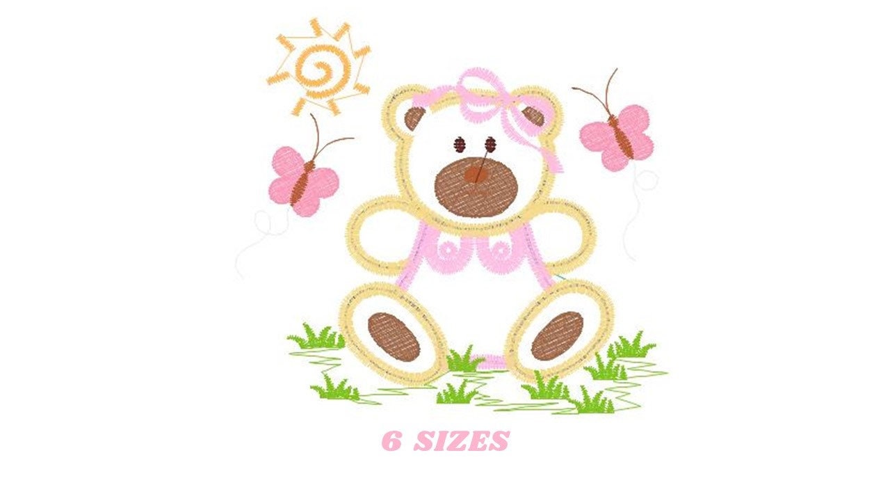 Female Bear embroidery designs - Baby girl embroidery design machine embroidery pattern - Bear with butterfly embroidery file - digital file Marcia Embroidery