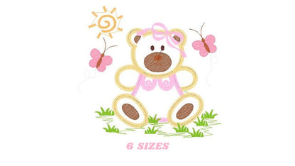 Female Bear embroidery designs - Baby girl embroidery design machine embroidery pattern - Bear with butterfly embroidery file - digital file Marcia Embroidery
