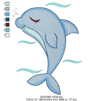 Dolphin embroidery designs - Ocean Fish embroidery design machine embroidery pattern - Dolphin sleeping embroidery file - delicate animal