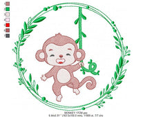 Cargar imagen en el visor de la galería, Monkey embroidery designs - Safari embroidery design machine embroidery pattern - Animal embroidery file - Monkey with frame download pes
