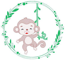 Charger l&#39;image dans la galerie, Monkey embroidery designs - Safari embroidery design machine embroidery pattern - Animal embroidery file - Monkey with frame download pes
