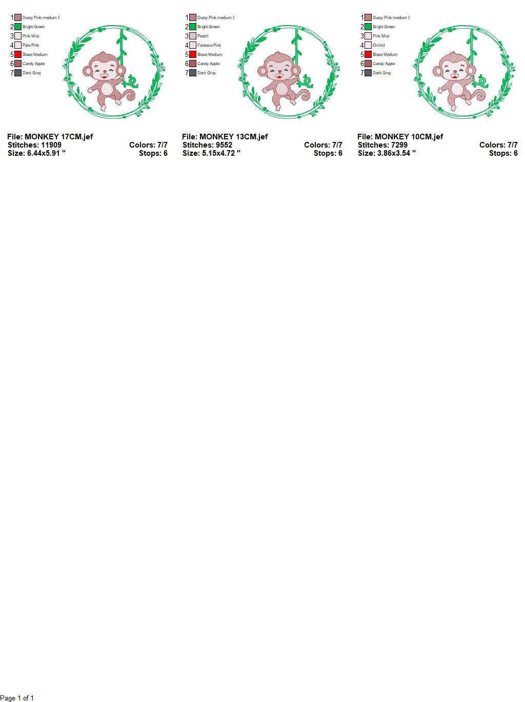 Monkey embroidery designs - Safari embroidery design machine embroidery pattern - Animal embroidery file - Monkey with frame download pes