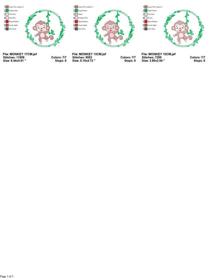 Monkey embroidery designs - Safari embroidery design machine embroidery pattern - Animal embroidery file - Monkey with frame download pes