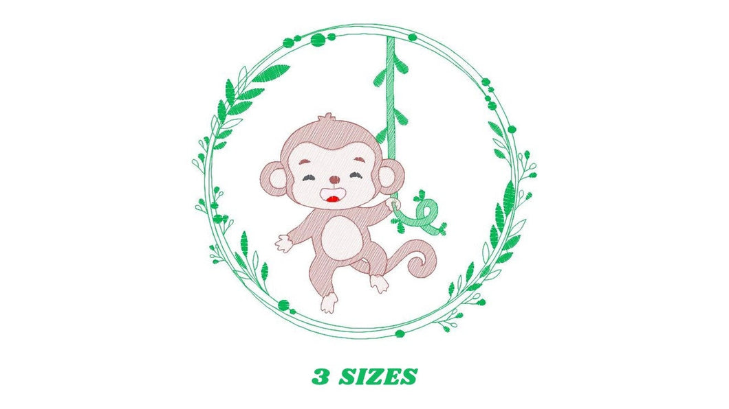 Monkey embroidery designs - Safari embroidery design machine embroidery pattern - Animal embroidery file - Monkey with frame download pes