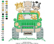 Load image into Gallery viewer, Safari Car embroidery designs - Animals embroidery design machine embroidery pattern - Baby boy embroidery file - lion zebra giraffe hippo rhino
