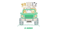 Load image into Gallery viewer, Safari Car embroidery designs - Animals embroidery design machine embroidery pattern - Baby boy embroidery file - lion zebra giraffe hippo rhino
