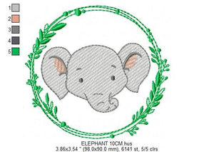 Elephant face embroidery designs - Safari embroidery design machine embroidery pattern - Animal embroidery file - Elephant with laurel frame