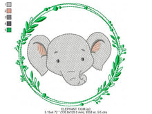 Charger l&#39;image dans la galerie, Elephant face embroidery designs - Safari embroidery design machine embroidery pattern - Animal embroidery file - Elephant with laurel frame
