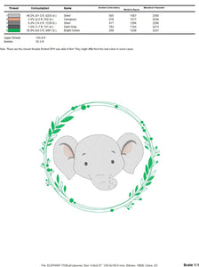 Elephant face embroidery designs - Safari embroidery design machine embroidery pattern - Animal embroidery file - Elephant with laurel frame