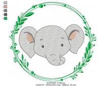 Laden Sie das Bild in den Galerie-Viewer, Elephant face embroidery designs - Safari embroidery design machine embroidery pattern - Animal embroidery file - Elephant with laurel frame
