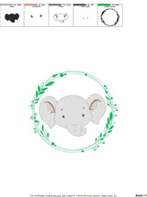 Charger l&#39;image dans la galerie, Elephant face embroidery designs - Safari embroidery design machine embroidery pattern - Animal embroidery file - Elephant with laurel frame
