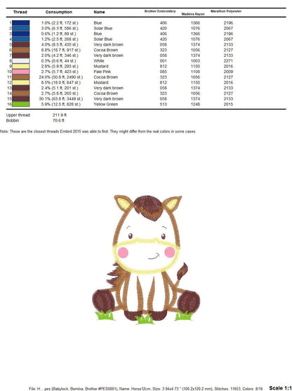 Horse embroidery design - Baby Boy Farm Animal machine embroidery pattern - Horse applique design - Instant digital download pes jef dst hus