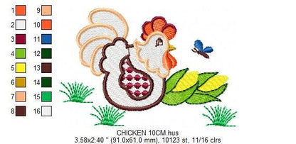Chicken embroidery designs - Rooster embroidery design machine embroidery pattern - Kitchen Towel embroidery file - instant download pes jef