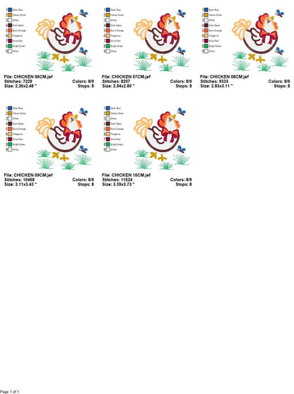 Chicken embroidery designs - Rooster embroidery design machine embroidery pattern - instant download - Kitchen embroidery file tea towel pes