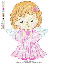 Charger l&#39;image dans la galerie, Angel with wings embroidery designs - Baby girl embroidery design machine embroidery pattern - girl with wings embroidery file pes download
