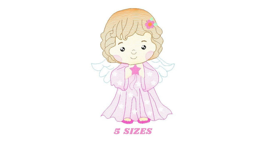 Angel with wings embroidery designs - Baby girl embroidery design machine embroidery pattern - girl with wings embroidery file pes download