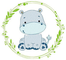 Load image into Gallery viewer, Hippo embroidery designs - Safari embroidery design machine embroidery pattern - Animal embroidery file - Hippo with applique frame pes jef
