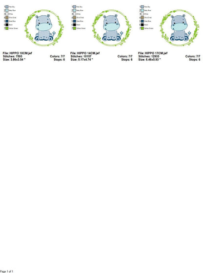 Hippo embroidery designs - Safari embroidery design machine embroidery pattern - Animal embroidery file - Hippo with applique frame pes jef