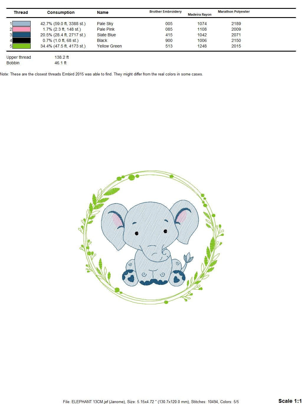 Elephant embroidery designs - Wild Animal Safari machine embroidery pattern - Baby boy Elephant with laurel frame - Instant download pes jef