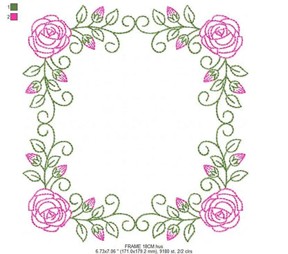 Roses Monogram Frame embroidery designs - Flower embroidery design machine embroidery pattern - Floral embroidery file - girl embroidery pes Marcia Embroidery