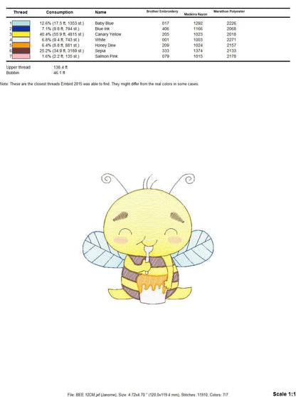 Bee embroidery design - Bee with honey pot machine embroidery pattern - Baby girl and boy file - Honey bee design - Instant download pes jef Marcia Embroidery
